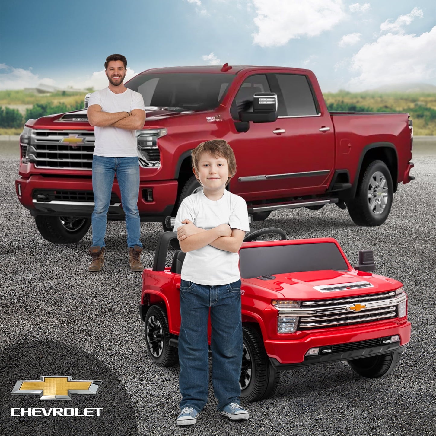 24V Chevrolet Silverado Kids Battery Powered Electric Ride on Truck with Parent Remote Control - Red