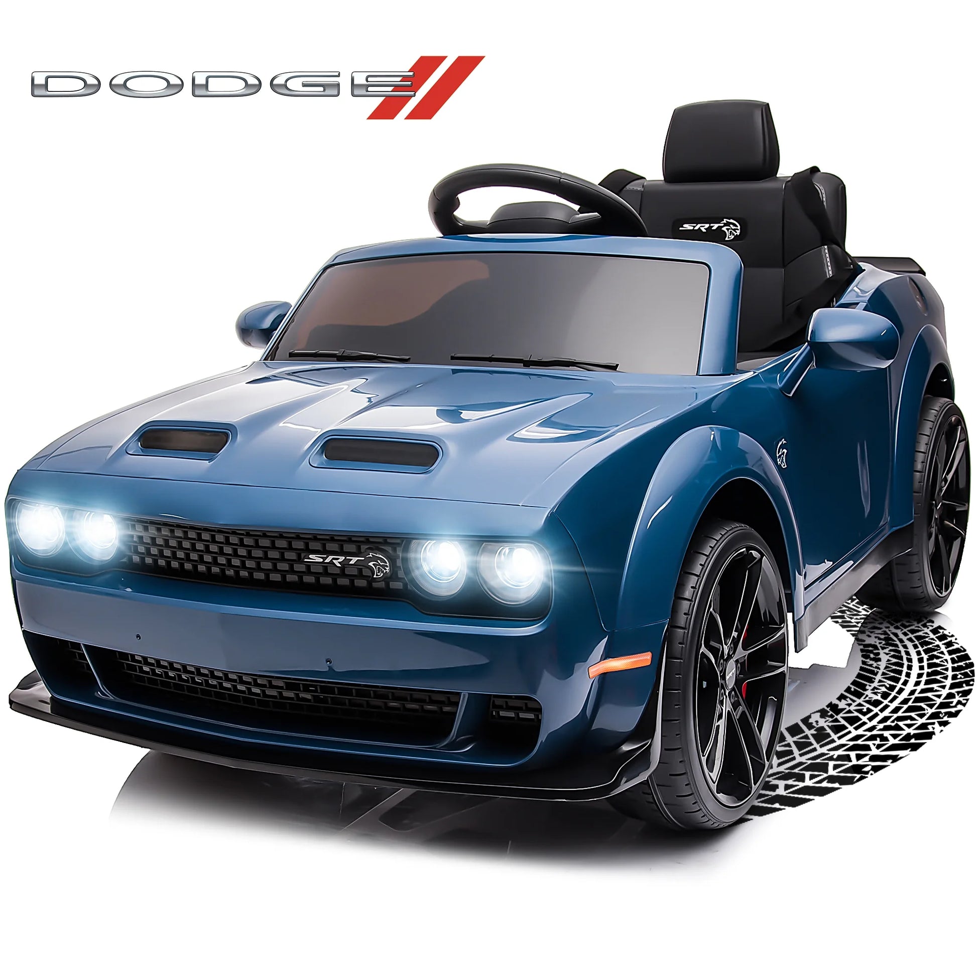 12V Dodge Challenger SRT Hellcat Kids Battery Powered Electric Ride on Car with Parent Remote Control - Blue