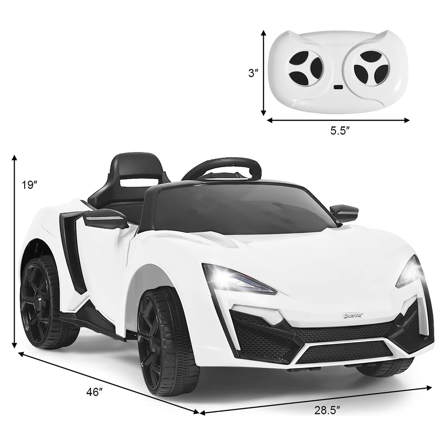 12V Kids Battery Powered Electric Ride on Car with Parent Remote Control - White