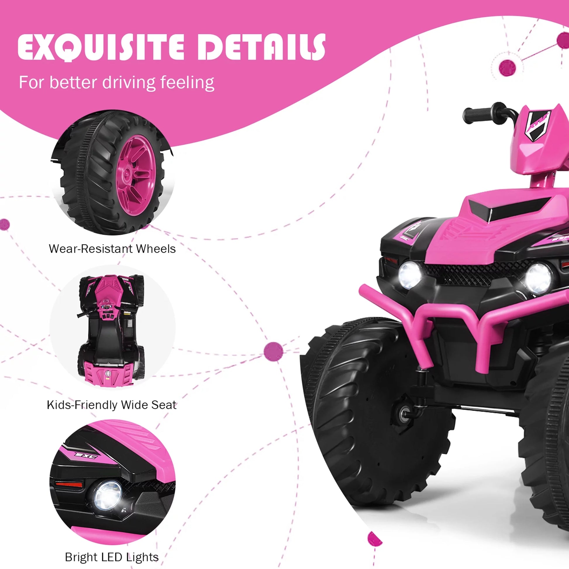 12V Kids Battery Powered Electric Ride on Car ATV 4-Wheeler Quad - Light Pink