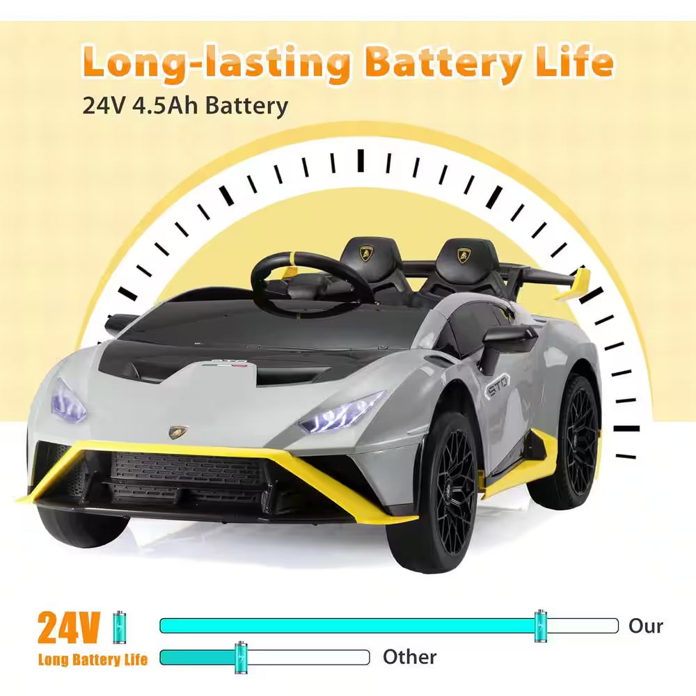 24V Lamborghini Kids Electric Battery Powered Ride on Sports Car with Parent Remote Control - Gray