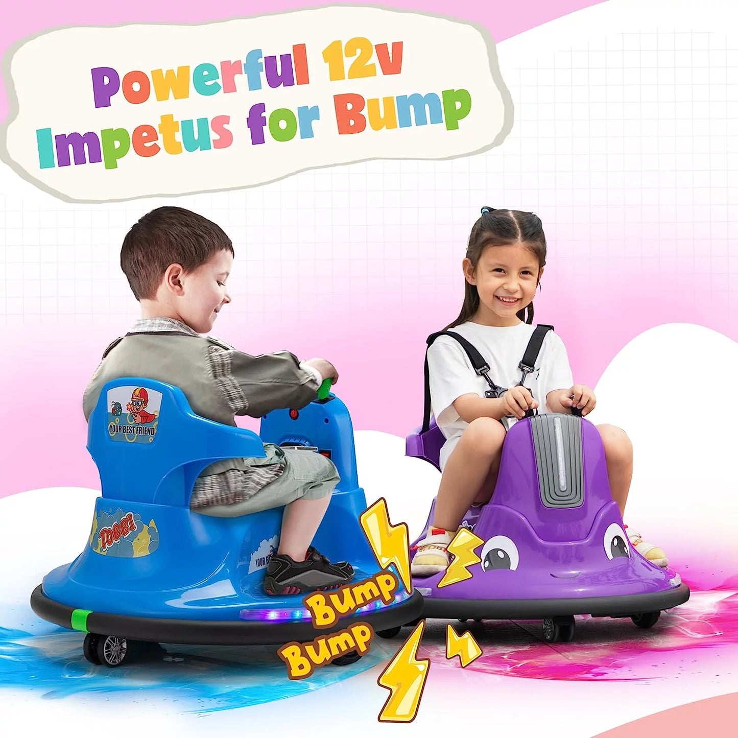 12V Kids Battery Powered Electric Ride on Bumper Car with Parent Remote Control - Purple