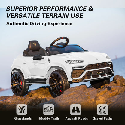 12V Lamborghini Urus Kids Battery Powered Electric Ride on Car with Parent Remote Control - White