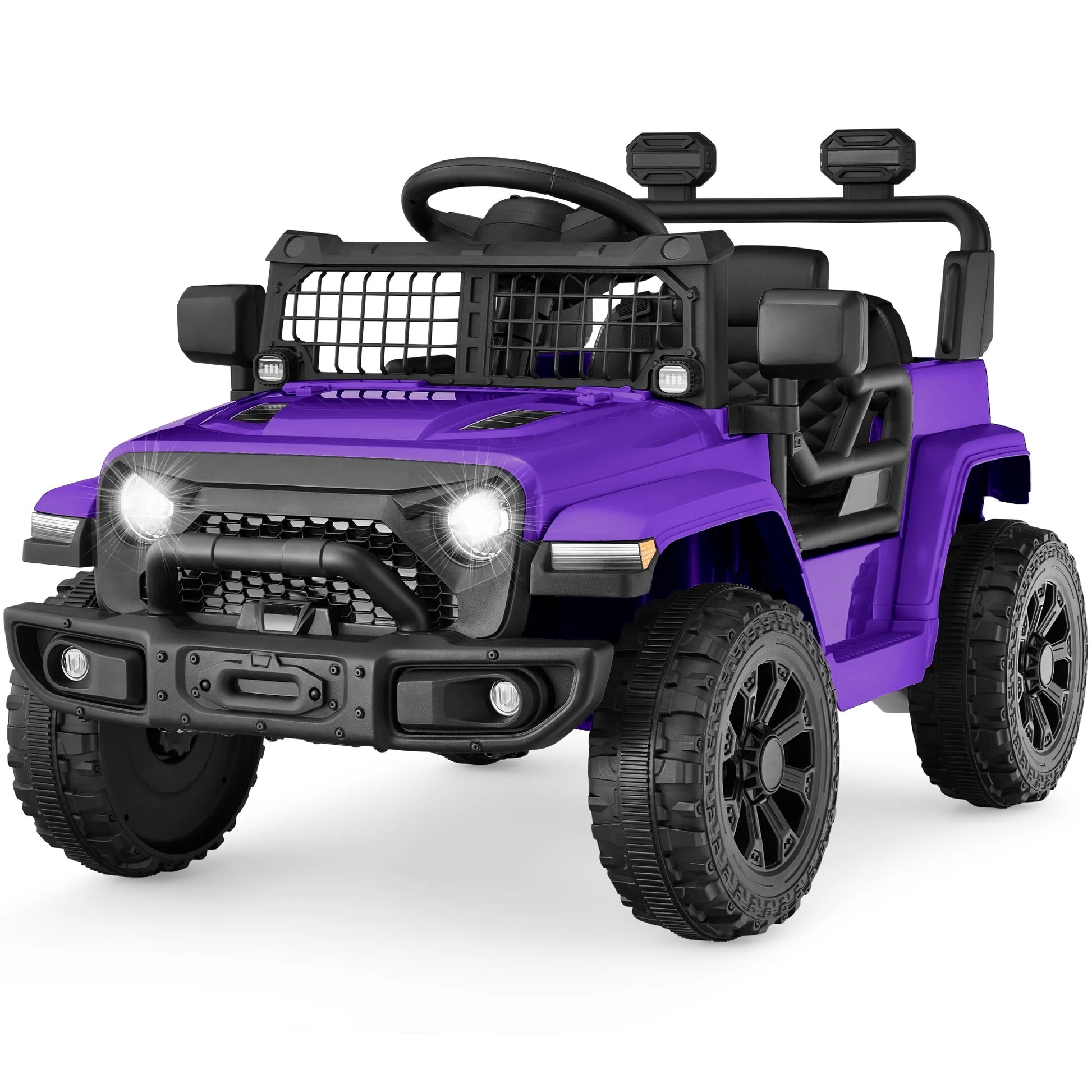 6V Kids Ride-On Truck Car W/ Parent Remote Control, 4-Wheel Suspension, LED Lights - Purple