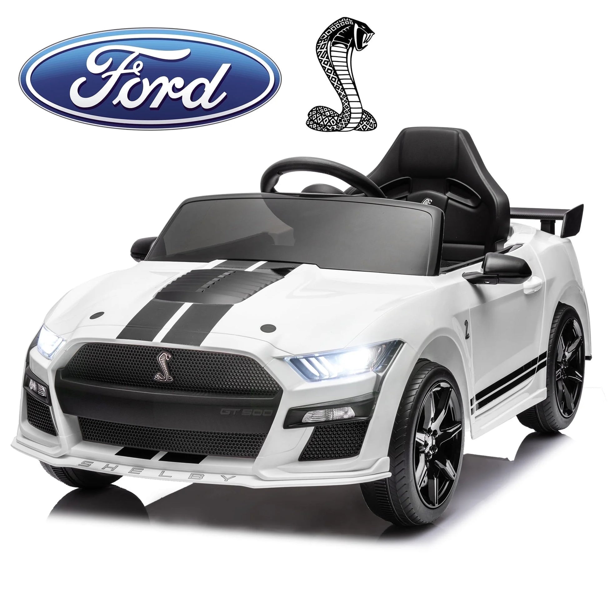 12V Ford Mustang GT500 Kids Battery Powered Electric Ride on Car with Parent Remote Control - White