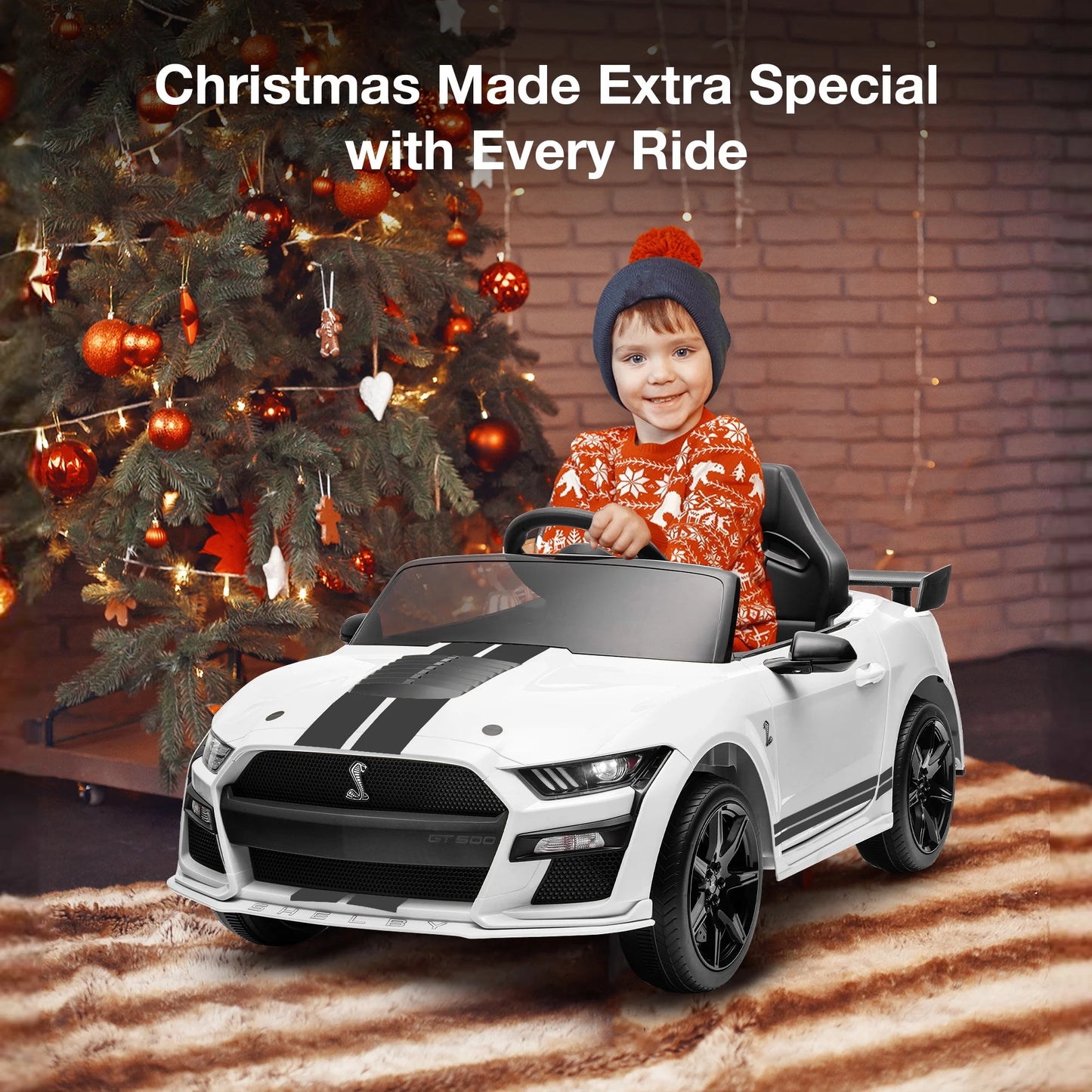 12V Ford Mustang GT500 Kids Battery Powered Electric Ride on Car with Parent Remote Control - White