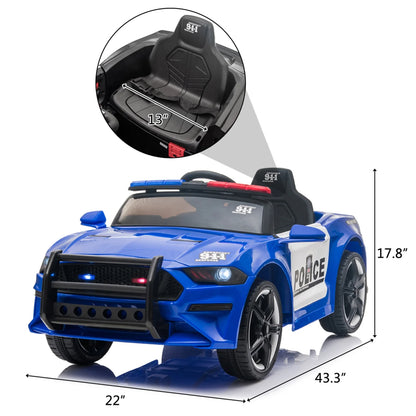 12V Kids Battery Powered Electric Ride on Police Car with Parent Remote Control - Blue