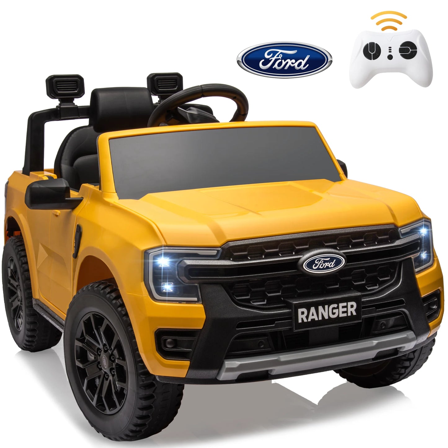 12V Ford Ranger Kids Battery Powered Electric Ride on Truck with Parent Remote Control - Yellow