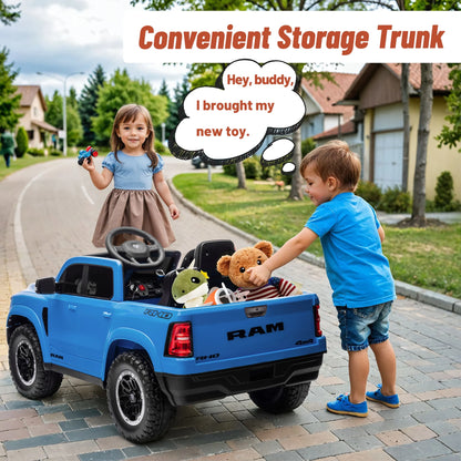 12V Dodge Ram 1500 Kids Battery Powered Electric Ride on Truck with Parent Remote Control - Blue