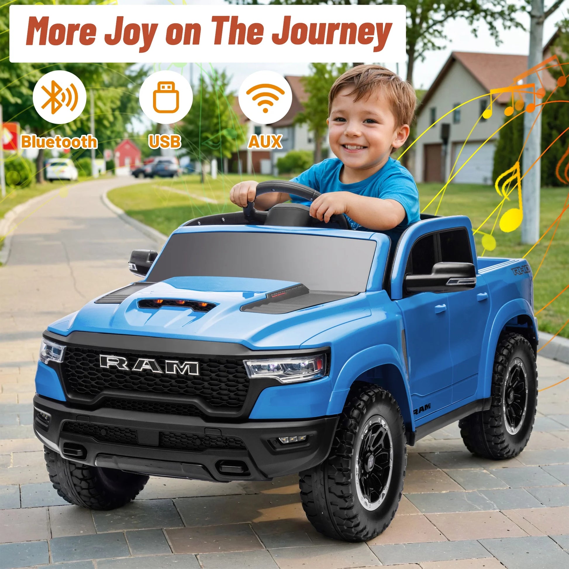 12V Dodge Ram 1500 Kids Battery Powered Electric Ride on Truck with Parent Remote Control - Blue