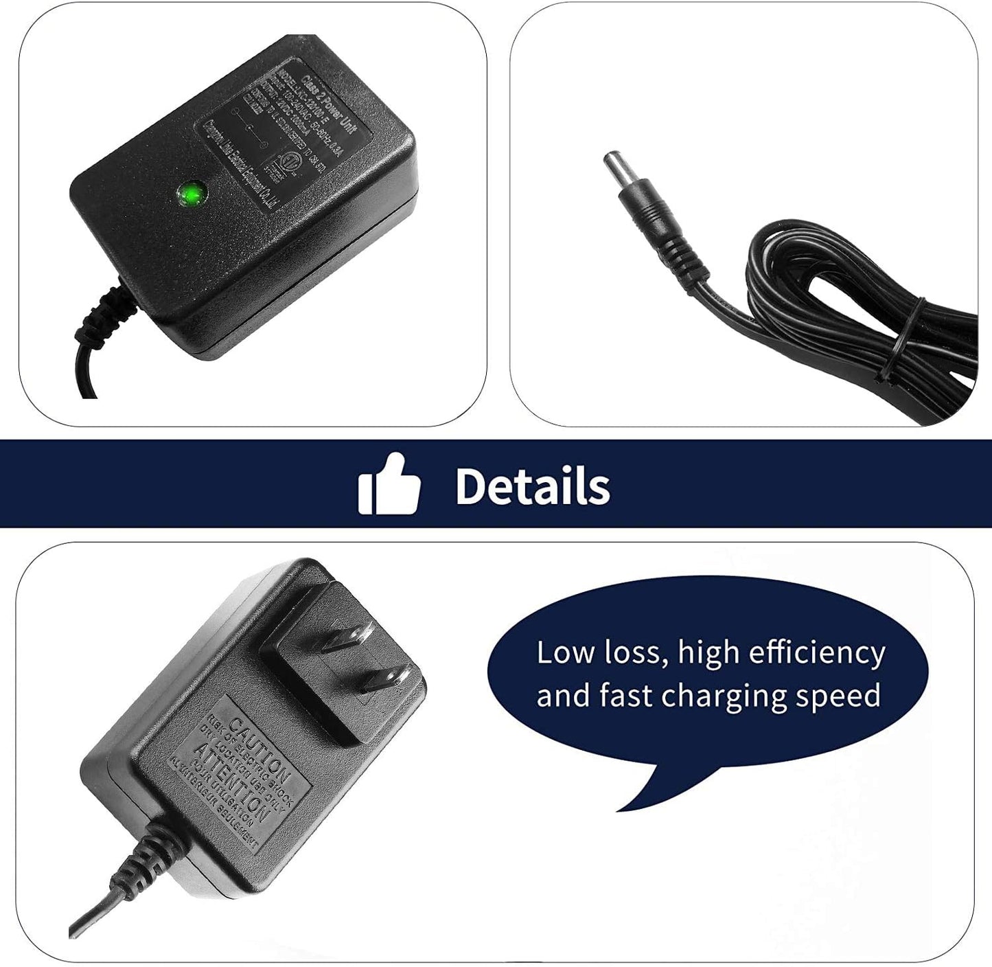 12V 1000MA Round Hole Battery Charger with Charging Indicator Light for Kids Electric Ride on Cars