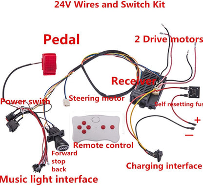 24 Volt Kids Electric Car DIY Modified Wires and Switch Kit with Remote Control