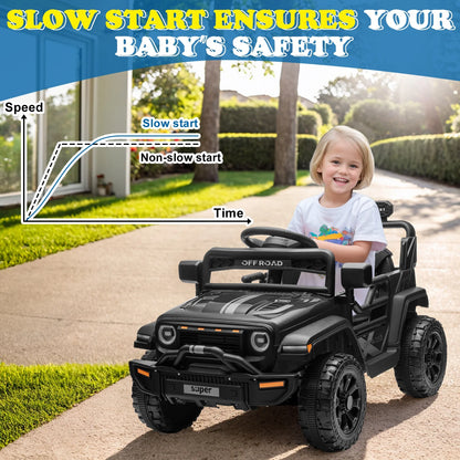 12V Kids Battery Powered Electric Ride on Truck with Parent Remote Control - Black