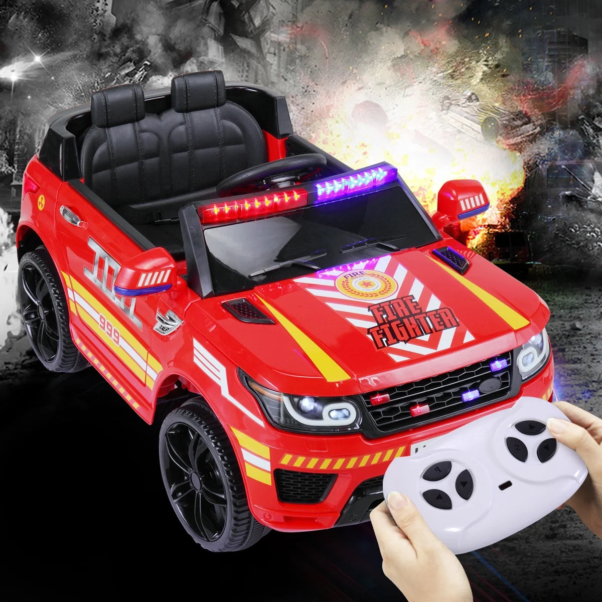 12V Kids Ride on Police Car with Remote Control, 4 Wheeler Truck with Music, Siren - Red