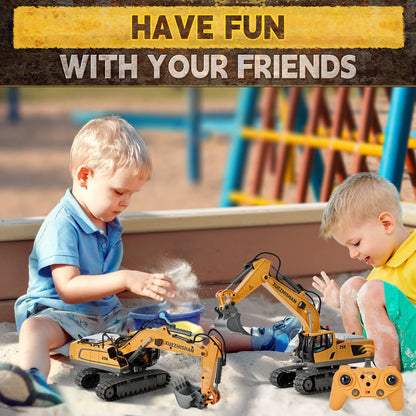 Construction Toys - Mini Remote Control Excavator, RC Construction Vehicles Toys with Metal Shovel, Lights, Sound and 2 Rechargeable Batteries. Best Gift for Kids