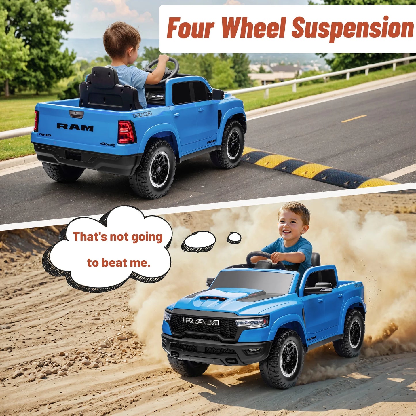 12V Dodge Ram 1500 Kids Battery Powered Electric Ride on Truck with Parent Remote Control - Blue