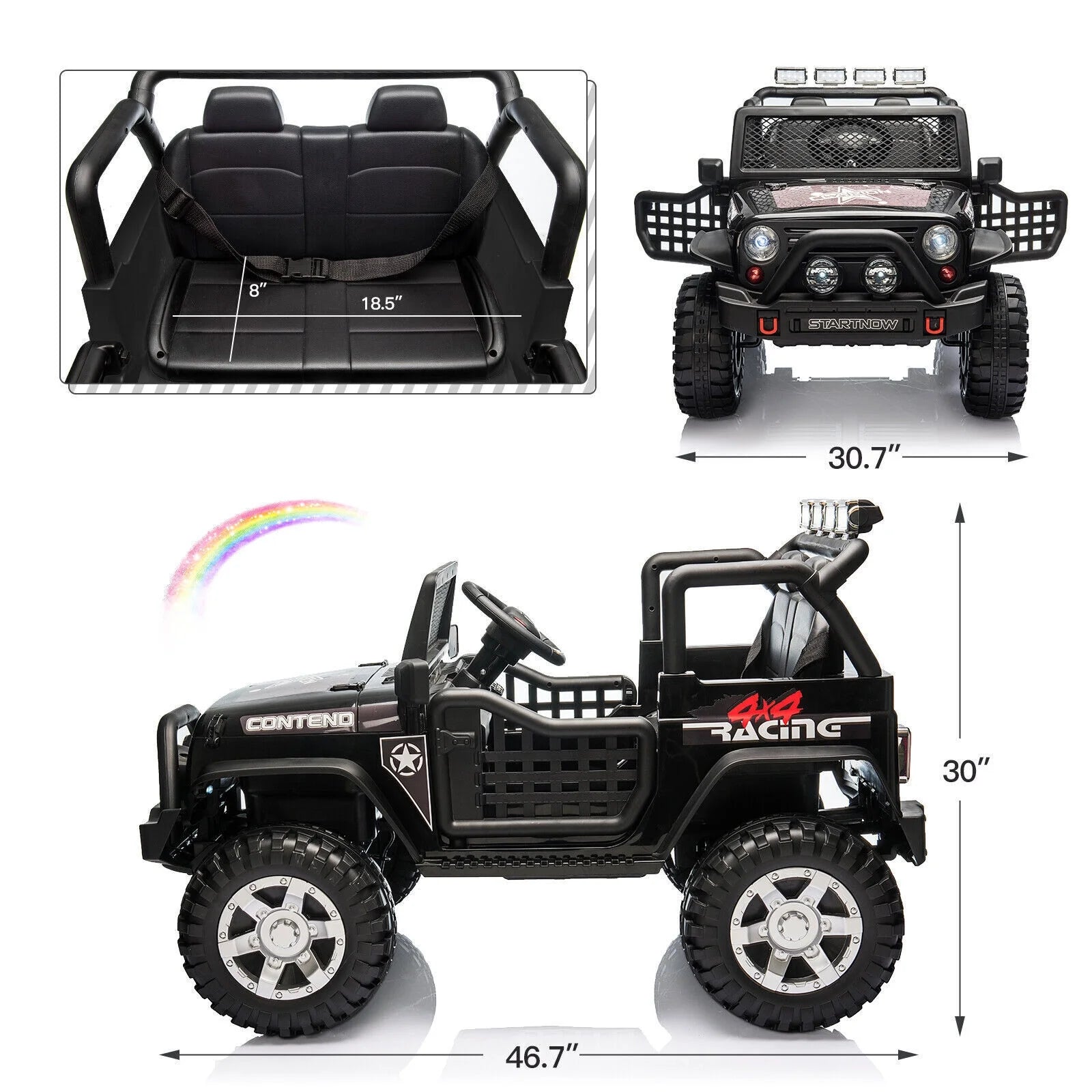 12V Kids Battery Powered Electric Ride on Jeep Car with Parent Remote Control - Black