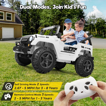 24V Kids Battery Powered Electric Ride on Truck with Parent Remote Control - White