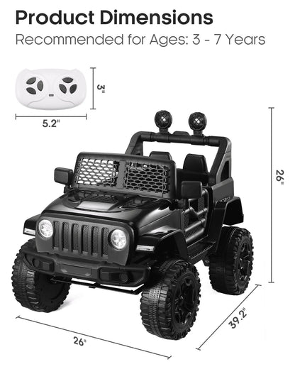 12V Kids Battery Powered Electric Ride on Truck with Parent Remote Control - Black