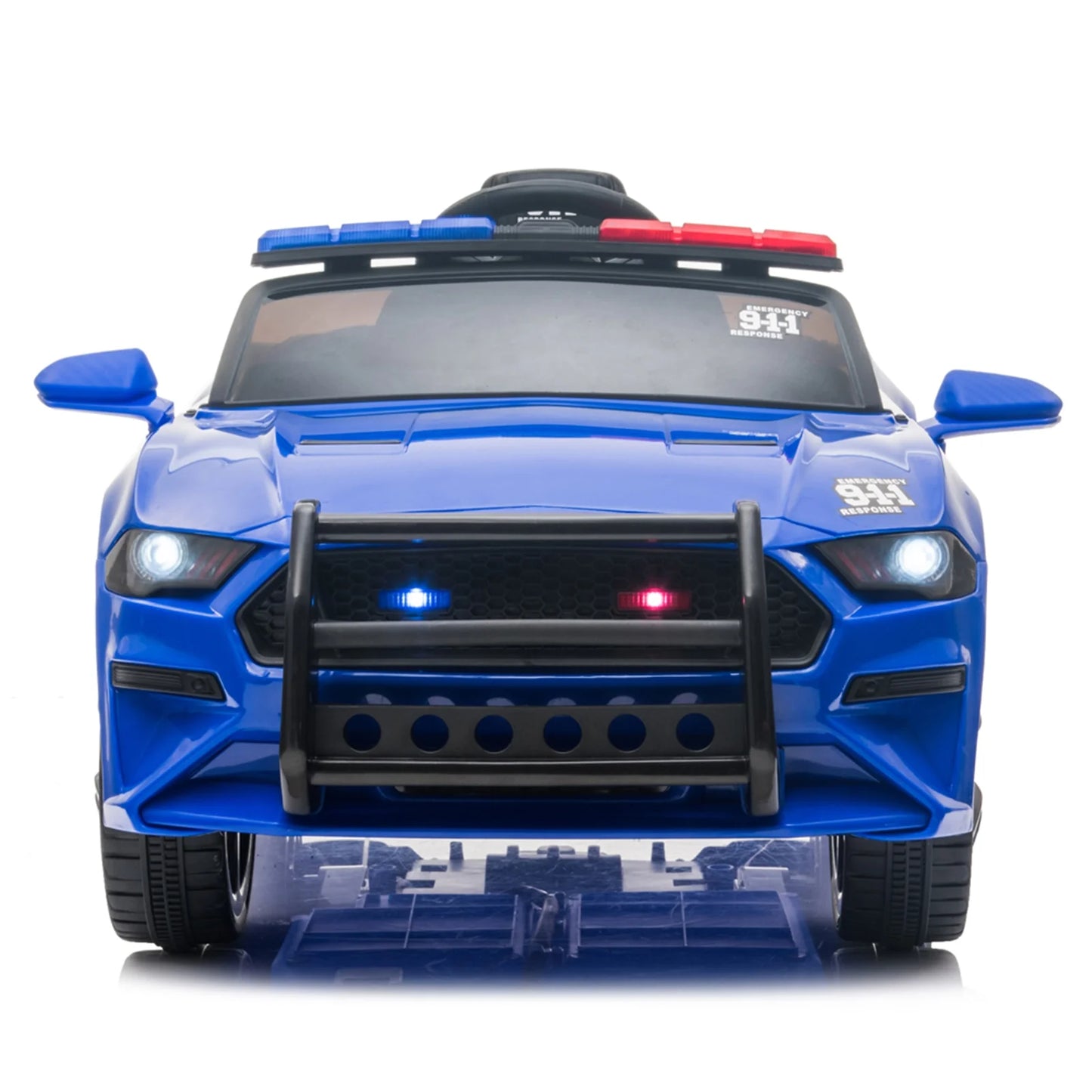 12V Kids Battery Powered Electric Ride on Police Car with Parent Remote Control - Blue